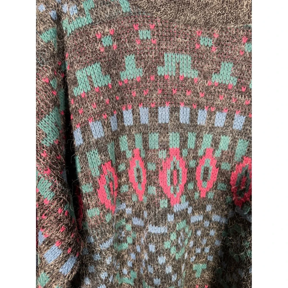 Vintage Le Tigre Mens Large Gray Geometric Knit Crewneck Sweater Made in USA 80s